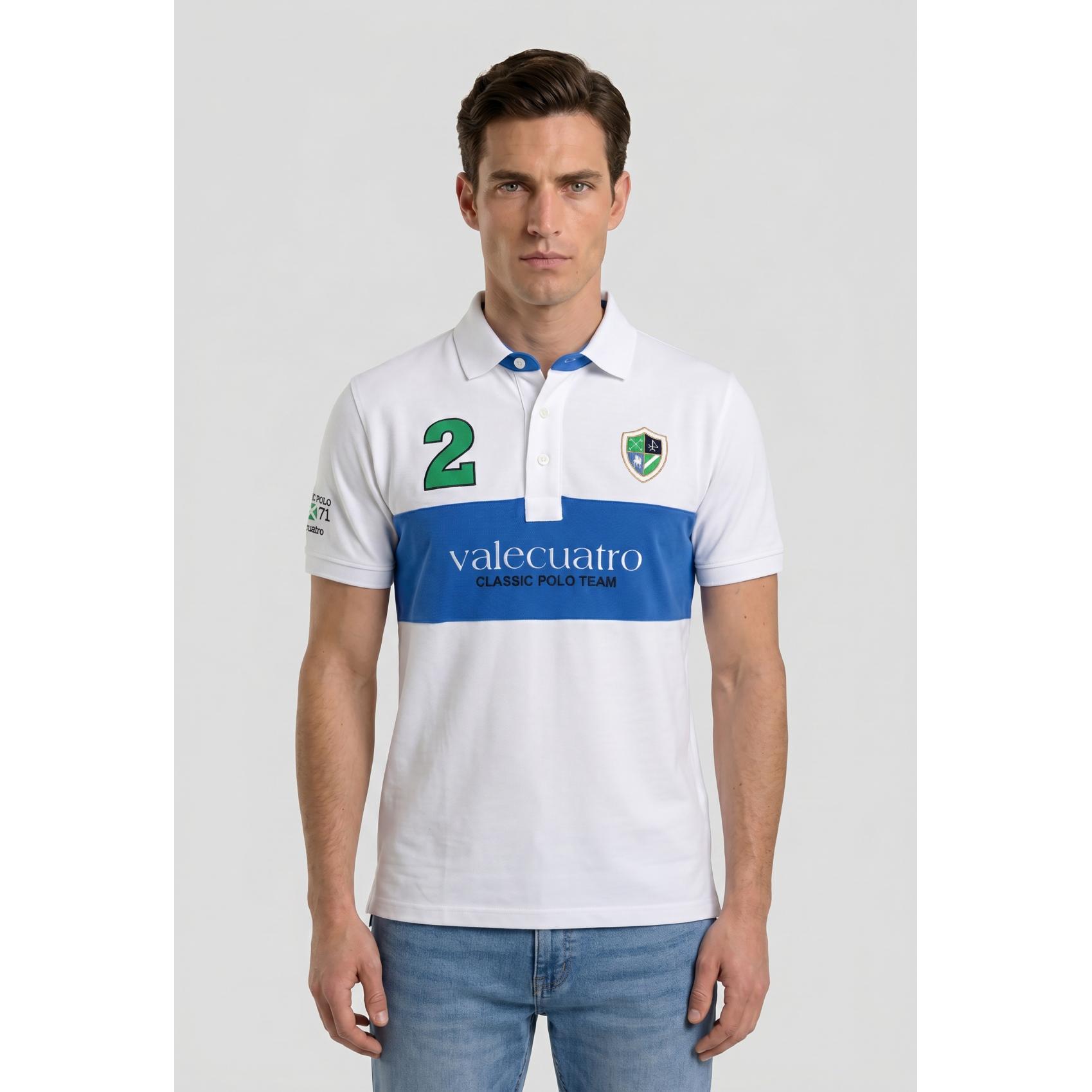 Polo Valecuatro bordado franja blanco