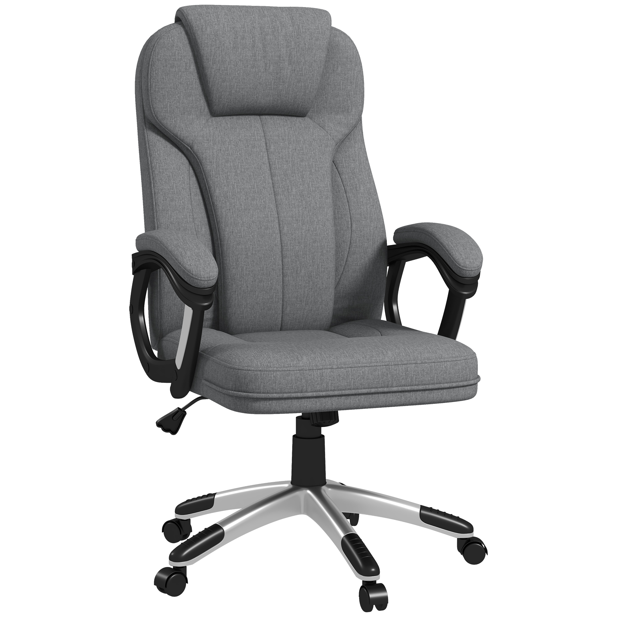 Vinsetto Silla de Oficina Ergonómico Silla de Escritorio Silla de Estudio Giratoria Tapizada en Tela con Función de Basculante Altura Ajustable Respaldo Alto Reposabrazos 66x75x110-120 cm Gris