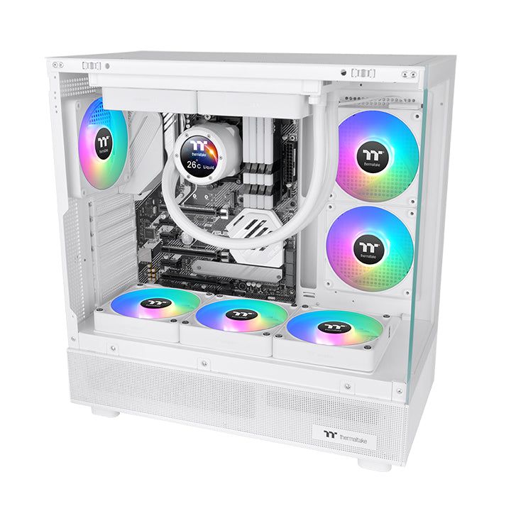 Thermaltake - Ventiladores CT140 EX ARGB de 140 mm para refrigeración de PC gaming, silenciosos (33 dB), con control PWM 500–1800 RPM, iluminación ARGB personalizable y vida útil de 40.000 horas, pack de 3 unidades blancas