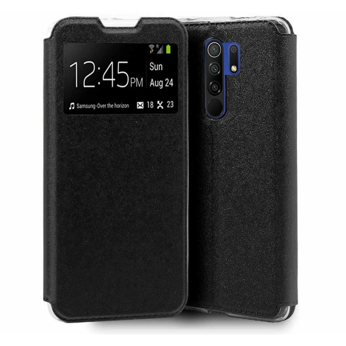 Tumundosmartphone Funda Libro Soporte con Ventana para Xiaomi Redmi 9 color Negra