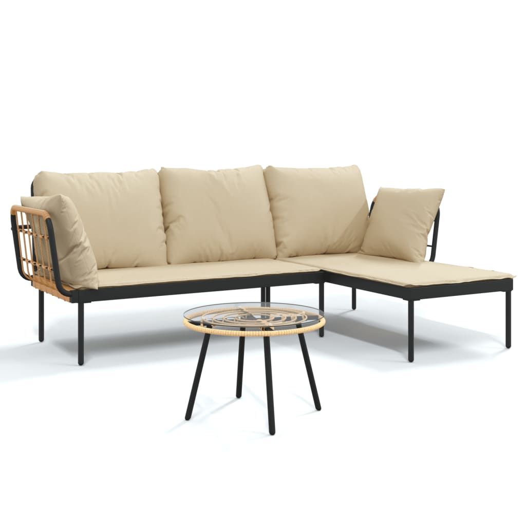vidaXL Set muebles de jardín 3 piezas y cojines beige ratán sintético