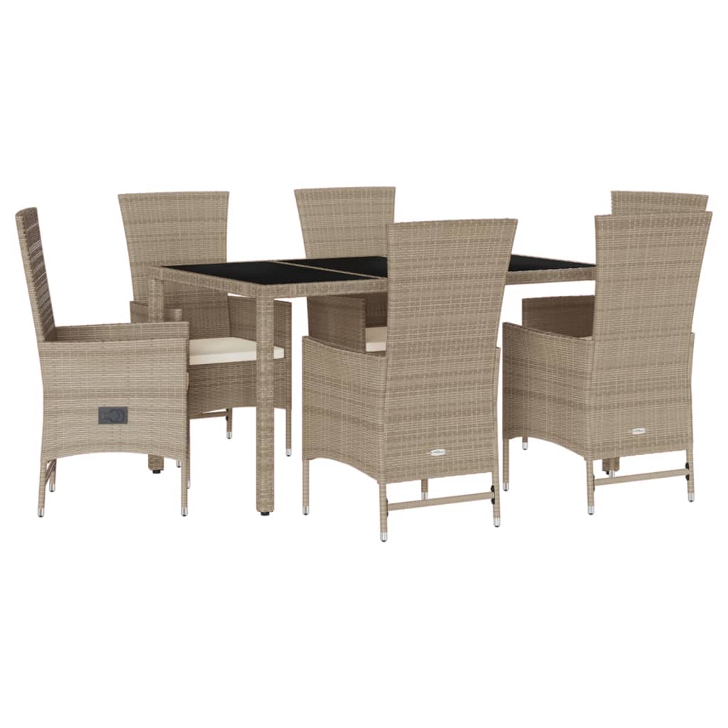 vidaXL Set comedor de jardín 7 pzas con cojines ratán sintético beige