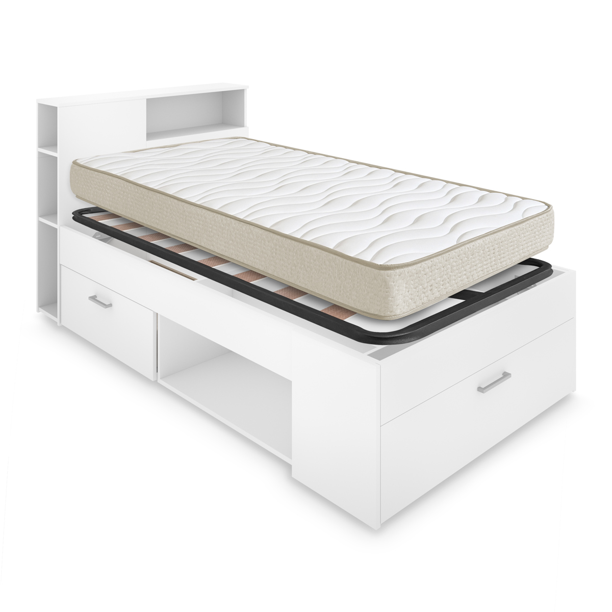 Pack ahorro juvenil Cama Lanka con cabecero, Colchón viscoelástico Nova y Somier 90 x 190 cm | Subida a domicilio