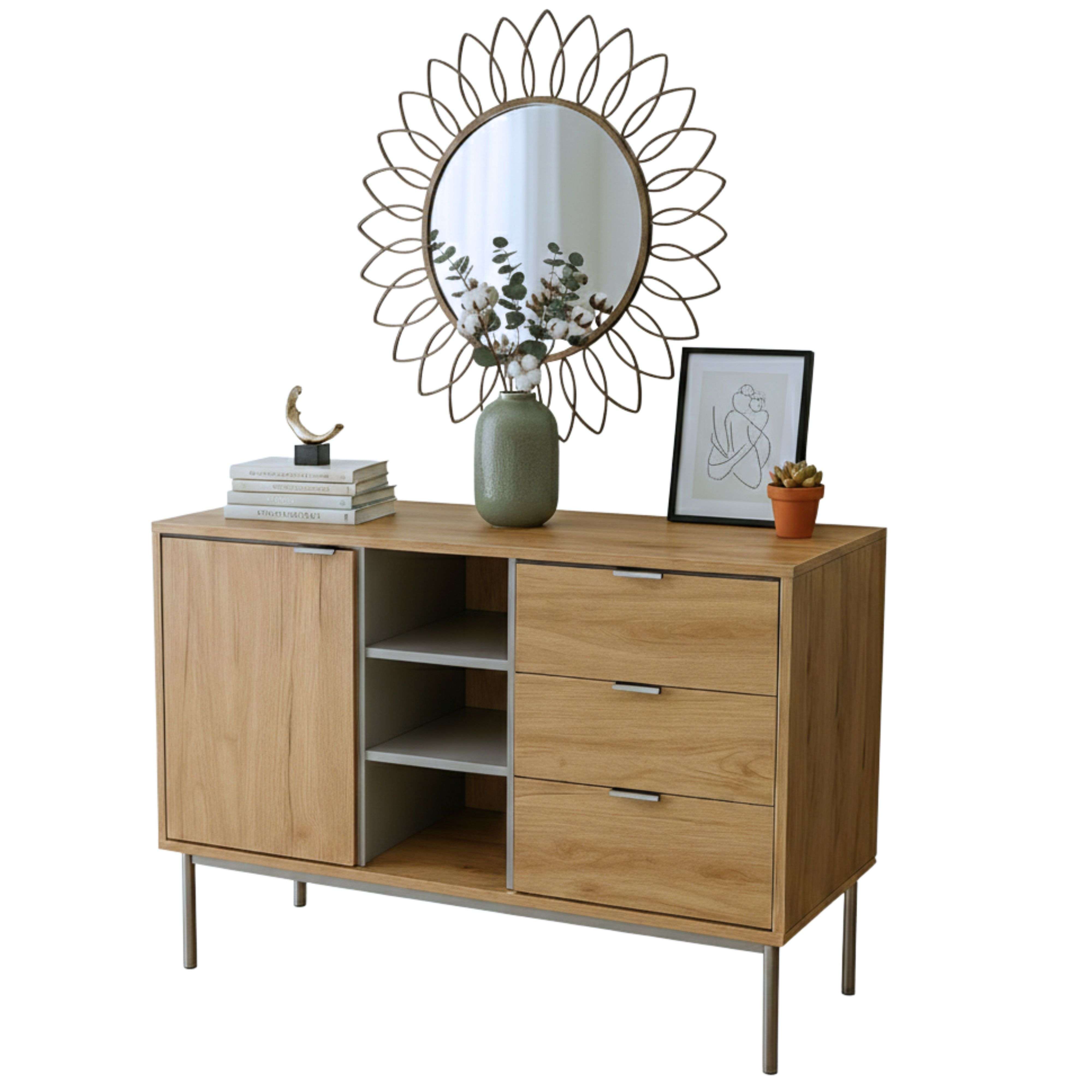 Miroytengo Aparador 3 Cajones, Buffet Salón, Armario Auxiliar Sforza Salón Comedor Roble Natural 120x75x40 cm