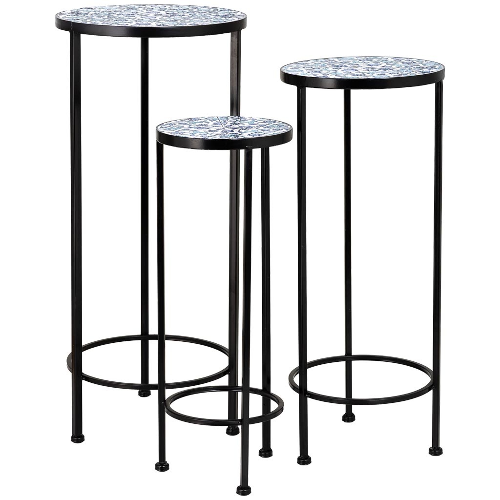 Wonderlust Deco - Soportes set 3 pzas de mosaico y forja negro D30x68h-D25x57h-D20x51h c Negro D30x68h-D25x57h-D20x51h cm