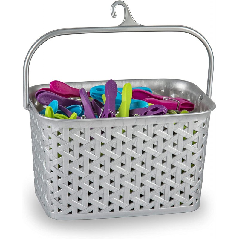 TIENDA EURASIA - Cesta para Pinzas de Ropa con Colgador de Plastico con Diseño Mimbre