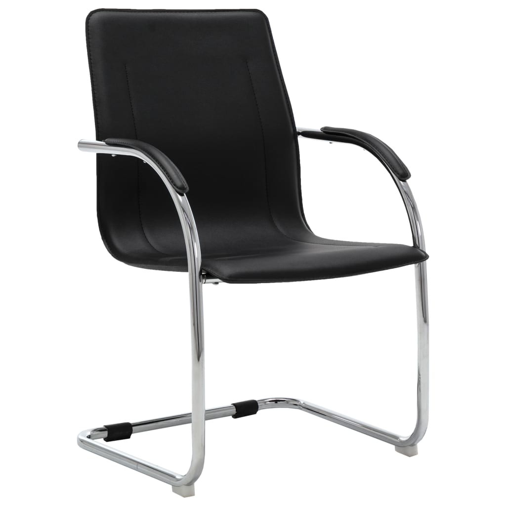 vidaXL Silla de oficina voladiza de cuero sintético negra en color Negro/Blanco | cómodas modernas ergonómicas para comedor cocina salón hogar