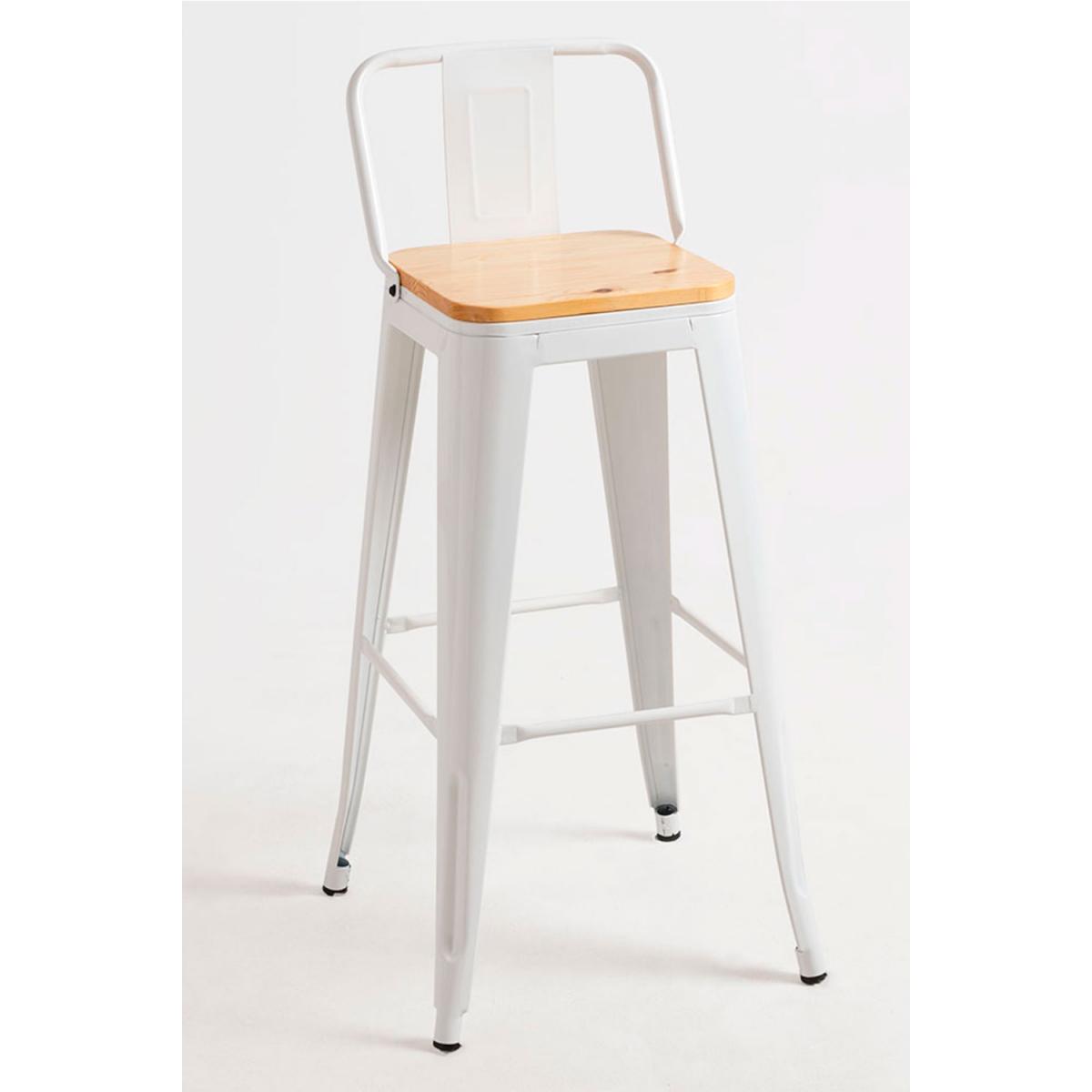 Regalos Miguel - Packs Taburetes Altos - Pack 2 Taburetes Torix Respaldo Madera Natural - Blanco
