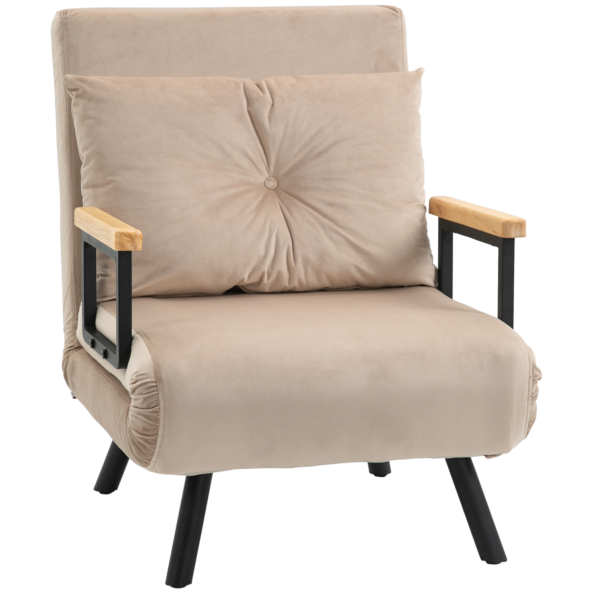 HOMCOM Sofá Cama Individual Plegable Silla Cama Convertible 3 en 1 con Respaldo Ajustable de 5 Niveles y Almohada Acolchada para Oficina Dormitorio Salón Carga 120 kg 63x73x81 cm Azul/Beige