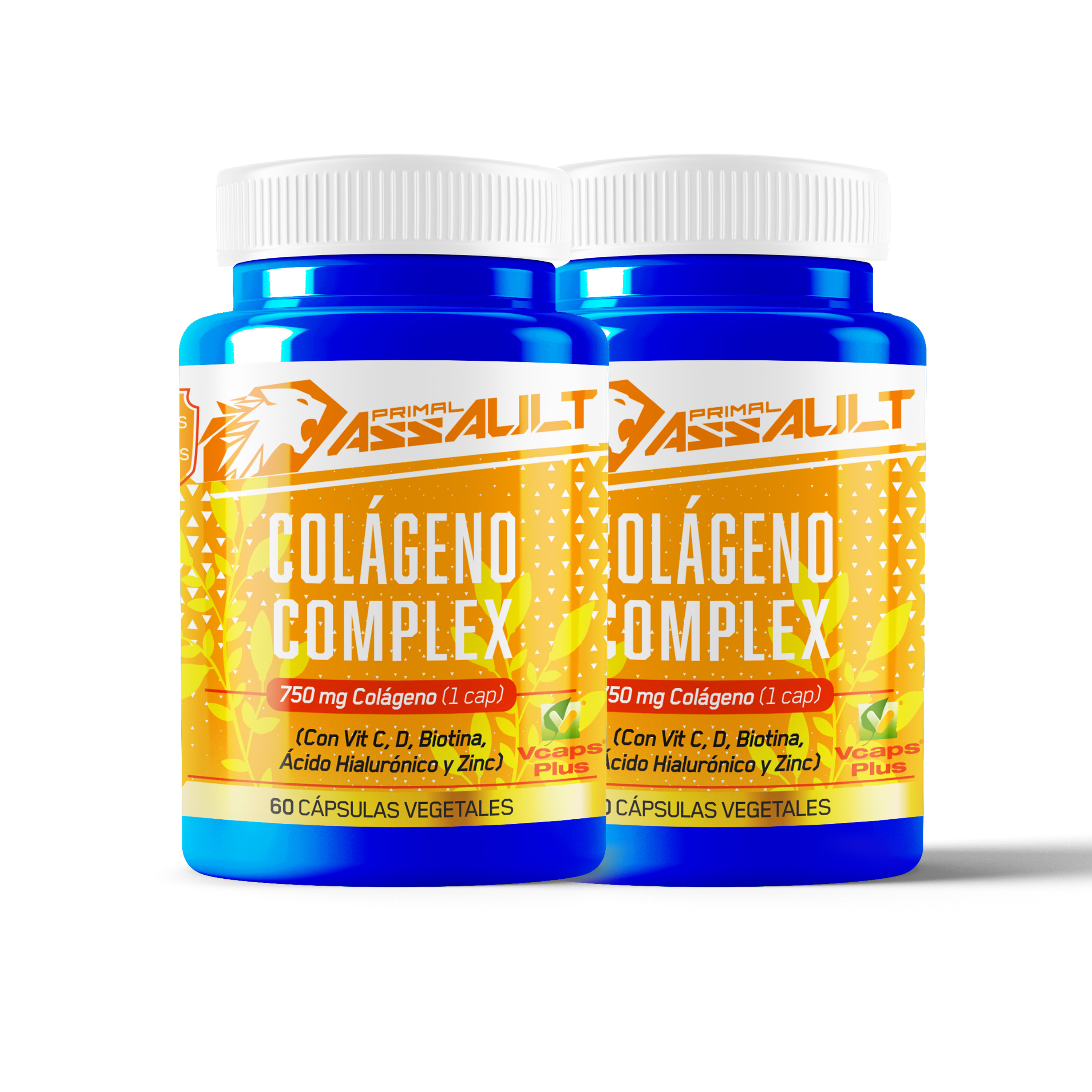 PRIMAL ASSAULT | Colágeno Ácido Hialurónico - Hidrolizado + Biotina + Q10 - Piel Cartílago - Vit C D B12 y Zinc - Collagen Complex - 60 Cápsulas