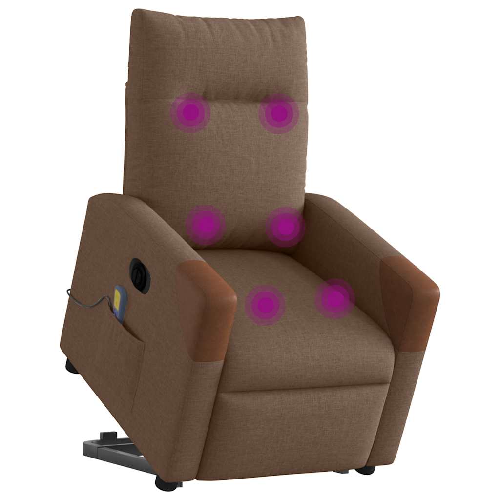 vidaXL Sillón de masaje eléctrico reclinable elevable tela marrón