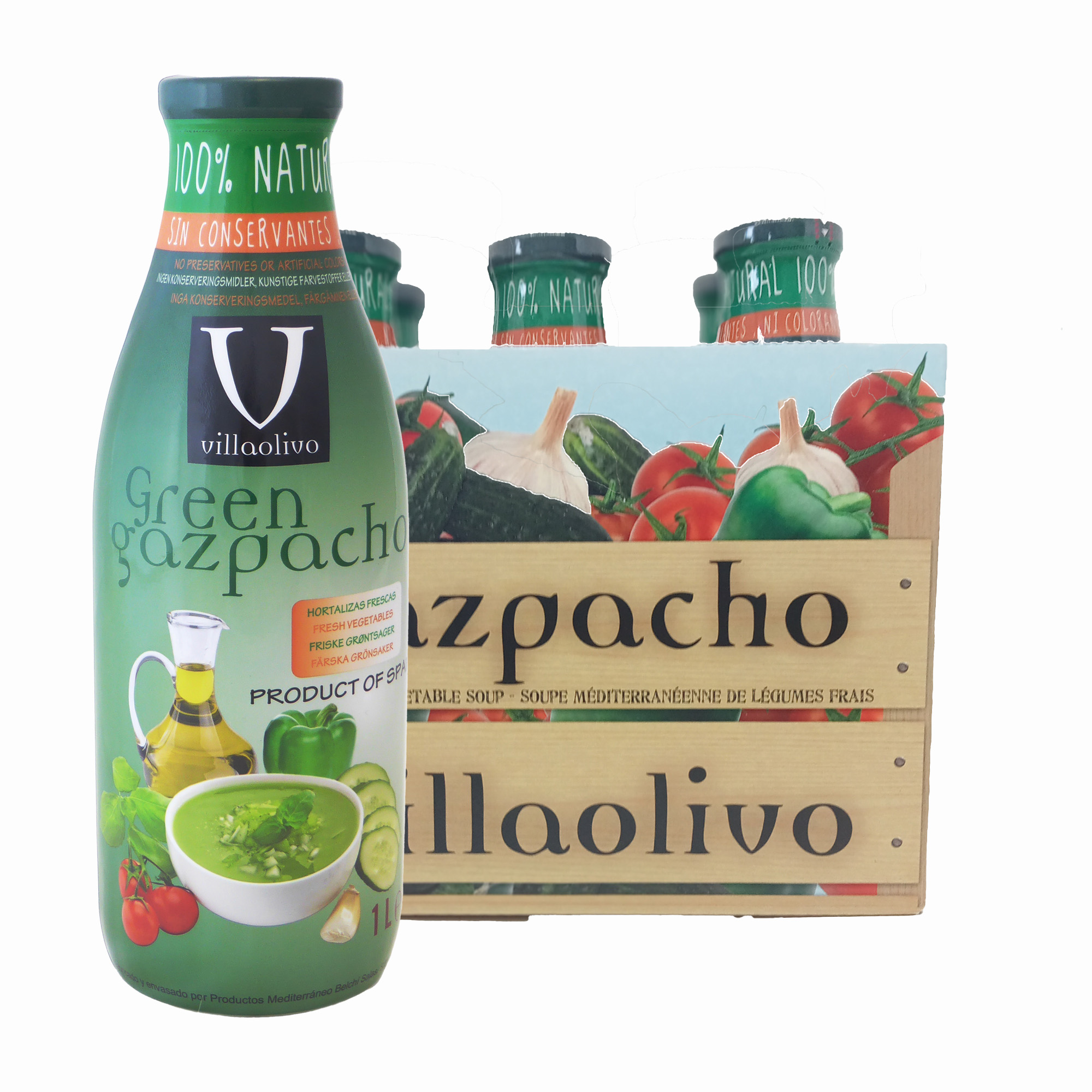Pack 6 Gazpacho Verde Villaolivo 1L – Gourmet  Receta Ligera y Vegetal  Bebida Saludable y Refrescante para el Día a Día