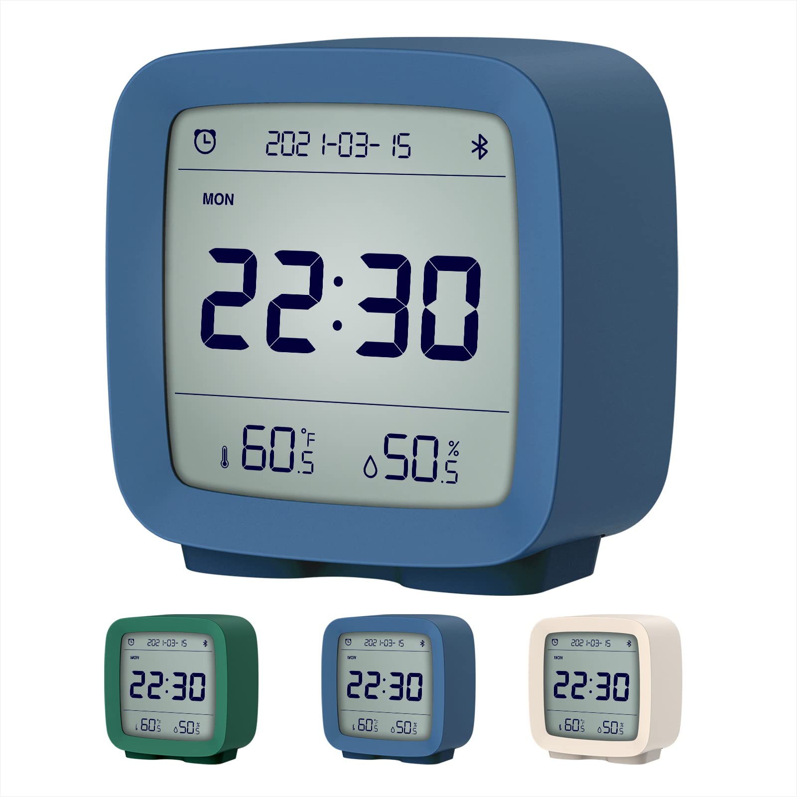 TK Reloj despertador con Bluetooth, reloj inteligente digital controlado por aplicación con fecha, hora, temperatura, humedad, función de repetición, 16 alarmas y 8 tonos de llamada