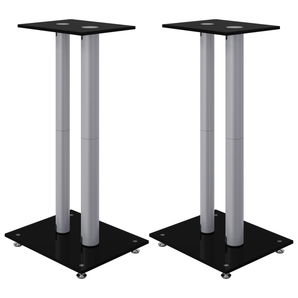 vidaXL Soportes altavoces (2 unidades) vidrio templado negro y plata 3 pilares