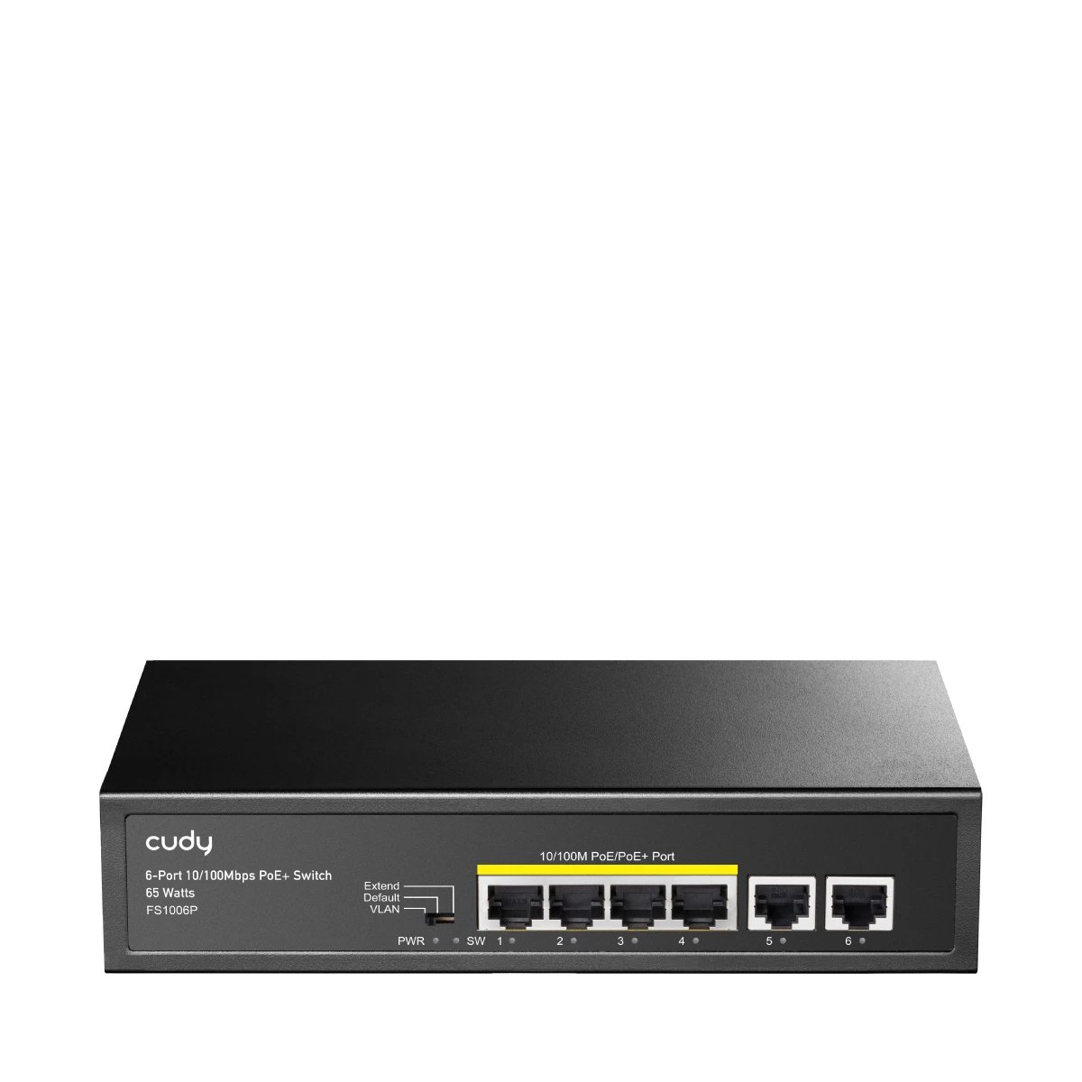 HUB Switch puertos 6 puertos 10/100 Mbps RJ45 (4 puertos PoE, 2 puertos uplink) CUDY FS1006P | 4× FE PoE (IEEE 802.3at/af, puertos #1~#4) y 2× FE uplink