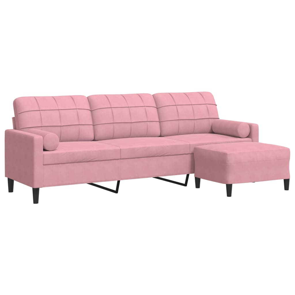 vidaXL Sofá de 3 plazas con taburete de terciopelo rosa 210 cm