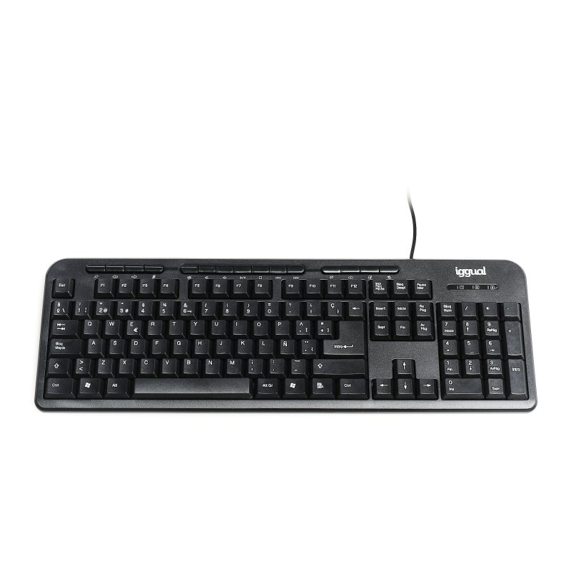 Iggual Multimedia Keyboard CK-BASIC-120T Black, USB wired with 105 keys, 15 multimedia keys, and silent touch, compatible with Windows, macOS, and Linux, perfect for daily use.