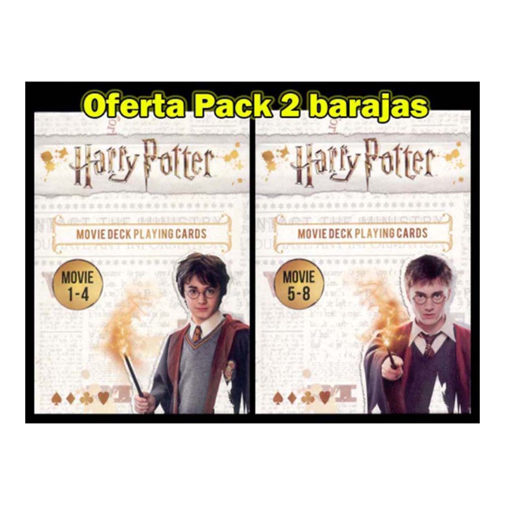 Fournier Cartamundi Pack 2 barajas de poker de Harry Potter Fotogramas de las películas de la 1 a la 8 Piedra filosofal Cámara secreta Prisionero Azkaban Cáliz fuego Orden Fénix Misterio príncipe Reliquias de la muerte Juego mesa Jugar Adulto Familia Cine