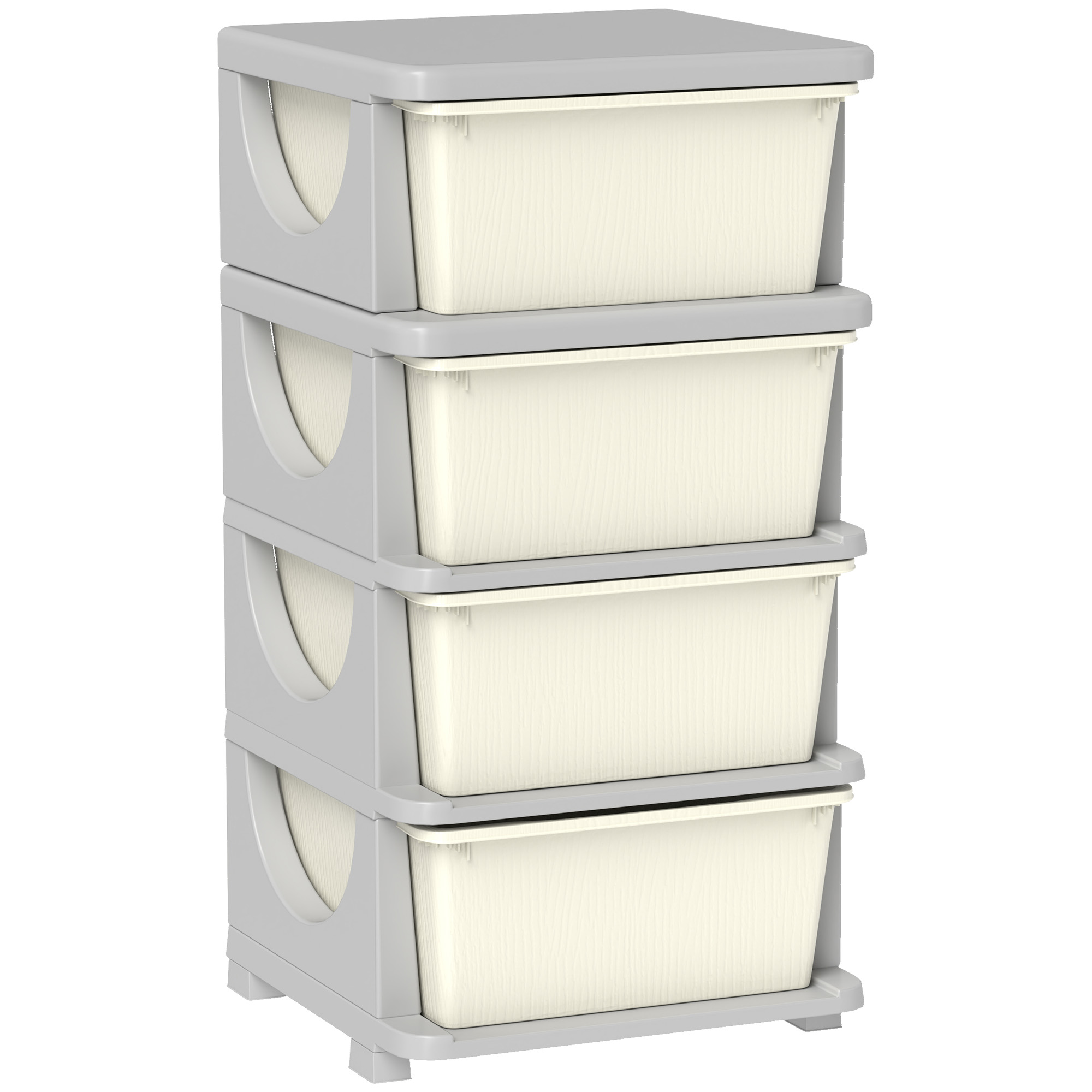 HOMCOM Torre de Almacenamiento Infantil con 4 Cajones, Organizador de Juguetes para Niños de +3 Años, con Bordes Redondeados y Asas, para Guardería, Sala de Juegos, Dormitorio, 37x37x76 cm