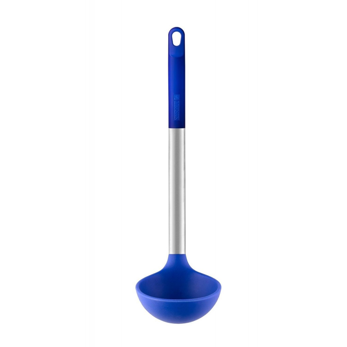 Monix Solid+ - Utensilios de cocina resistentes al calor en color azul. Espátula, rasera, cazo, cuchara, pinzas y espumadera
