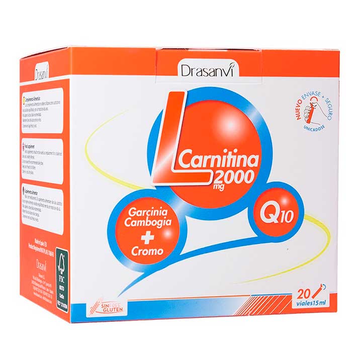 Drasanvi L-Carnitina 2000 Mg 20 Viales - Contribuye Al Metabolismo - Coenzima Q10 y Garcinia Cambogia