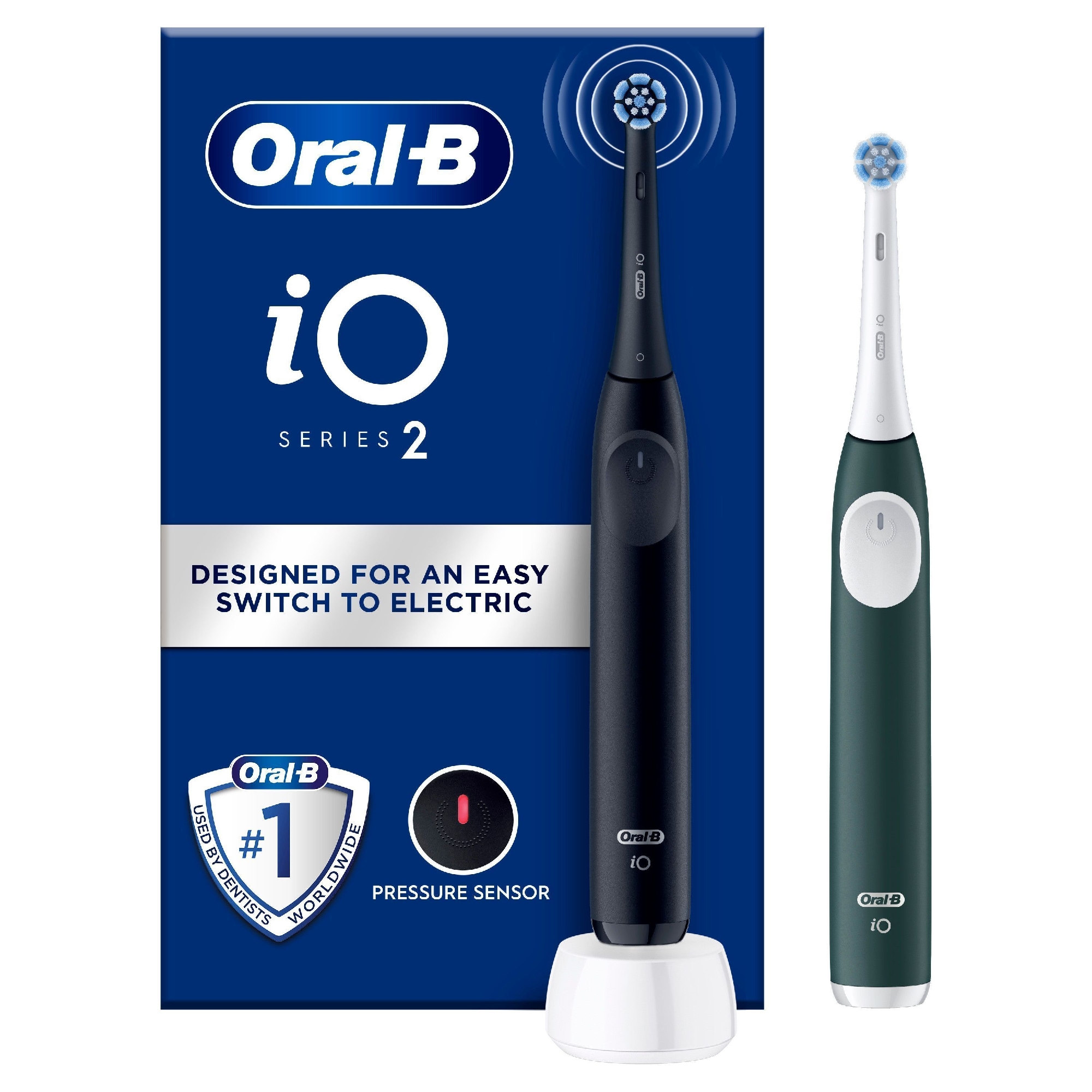 Oral-B iO 2 Dual. Set de 2 Cepillos Eléctricos con 2 Cabezales y Cargador, 3 Modos de Cepillado, Sensor de Presión y Temporizador , Producto Europeo con Garantía Oficial.
