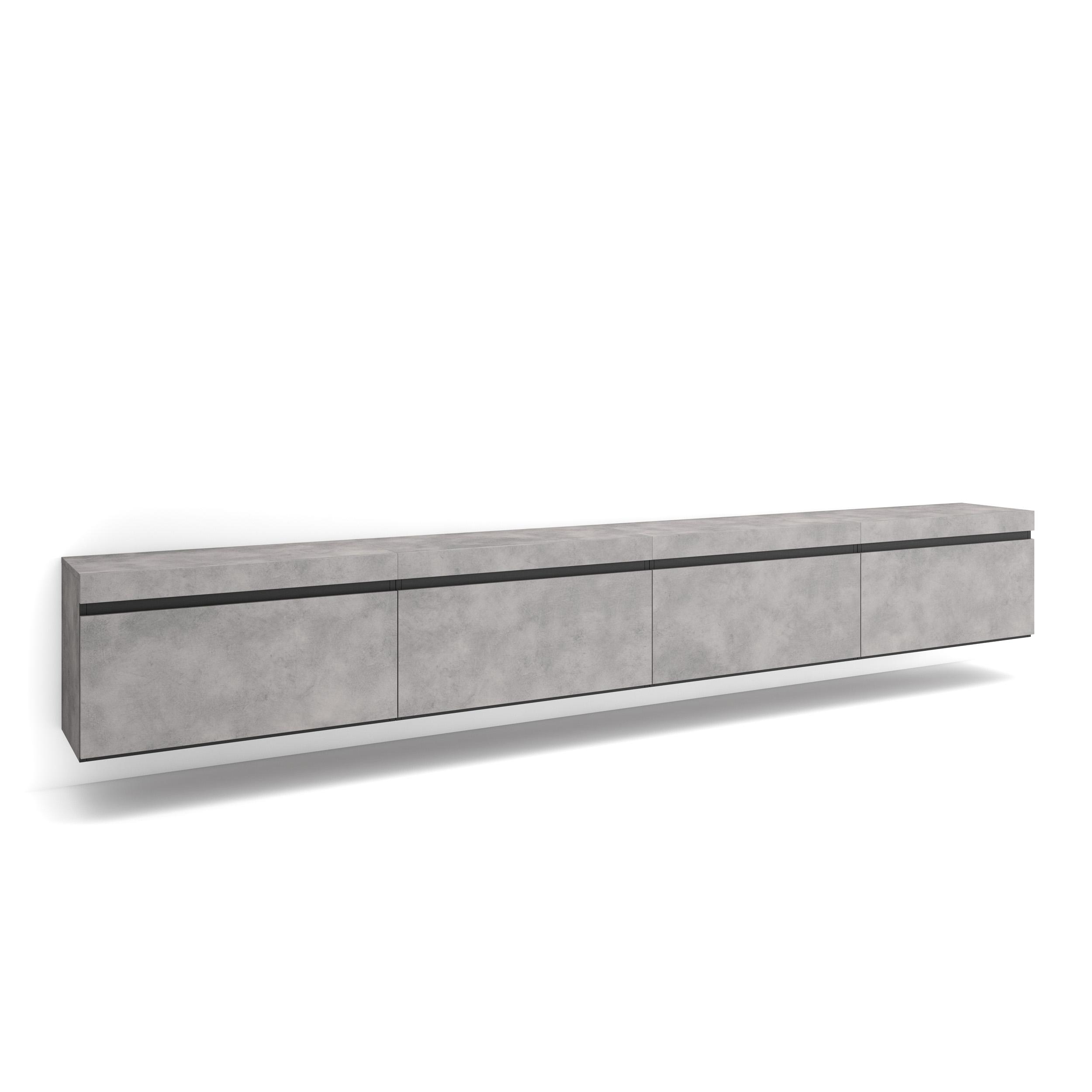 Skraut Home, Mueble TV, Televisión, Muebles de salón, Cuatro puertas y gran espacio de almacenaje, medidas totales 320x35x45cm, Colgado
