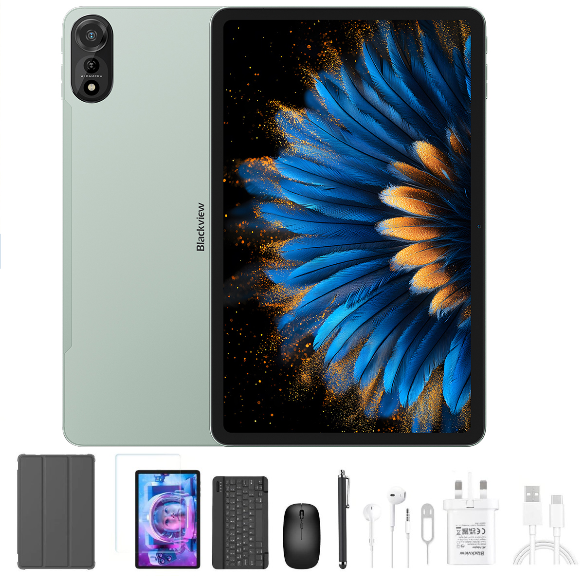 Blackview Mega 2 12" Tablet with Keyboard and Mouse, 12GB+256GB Games Tablet Android 15, 2.4K FHD+, 4G LTE,5G WiFi, 9000mAh Tablets PC