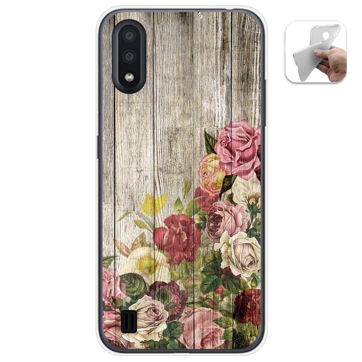 Tumundosmartphone Funda Gel Tpu para Samsung Galaxy A01 diseño Madera 08 Dibujos
