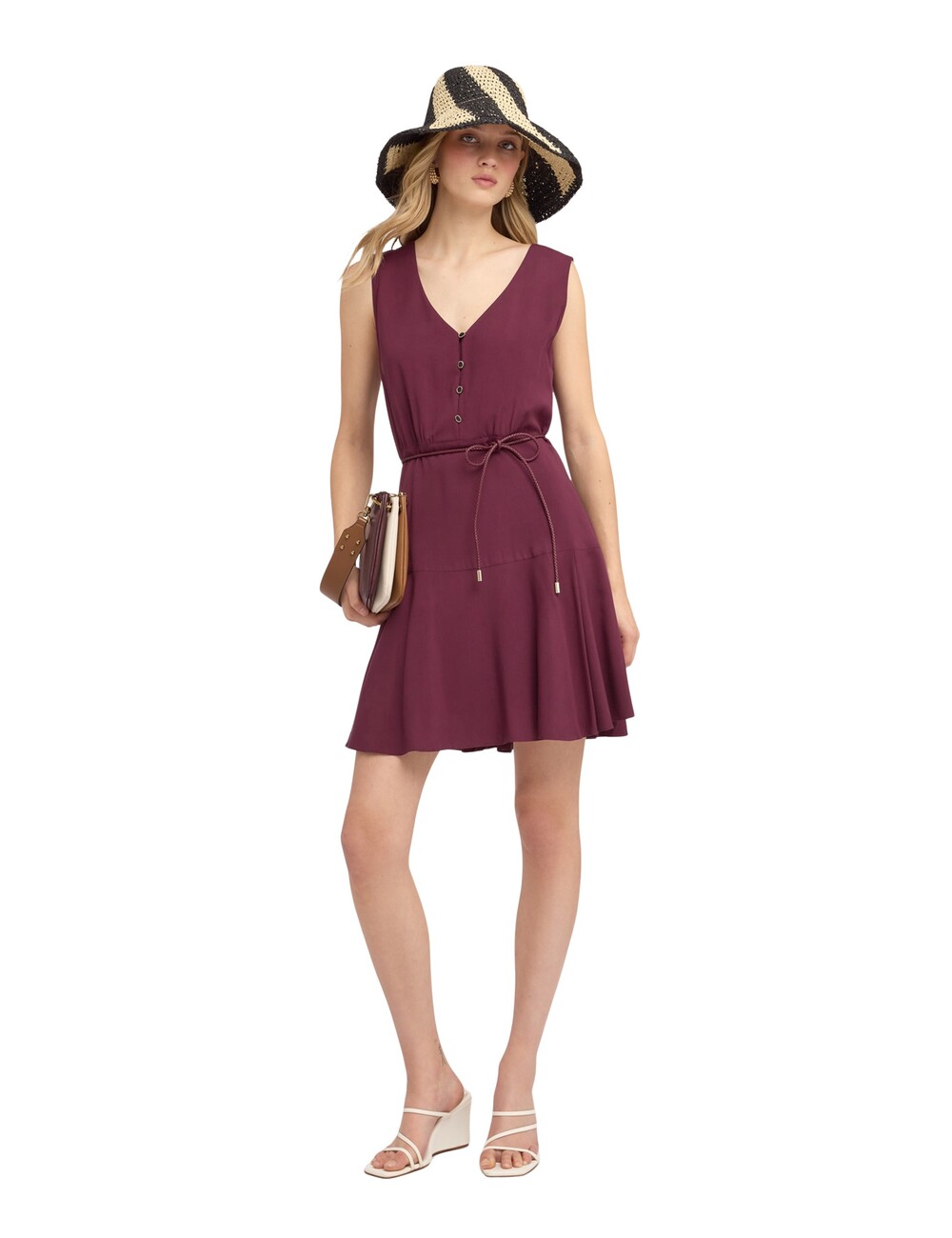 Motivi - Vestido flare en viscosa con cinturón trenzado