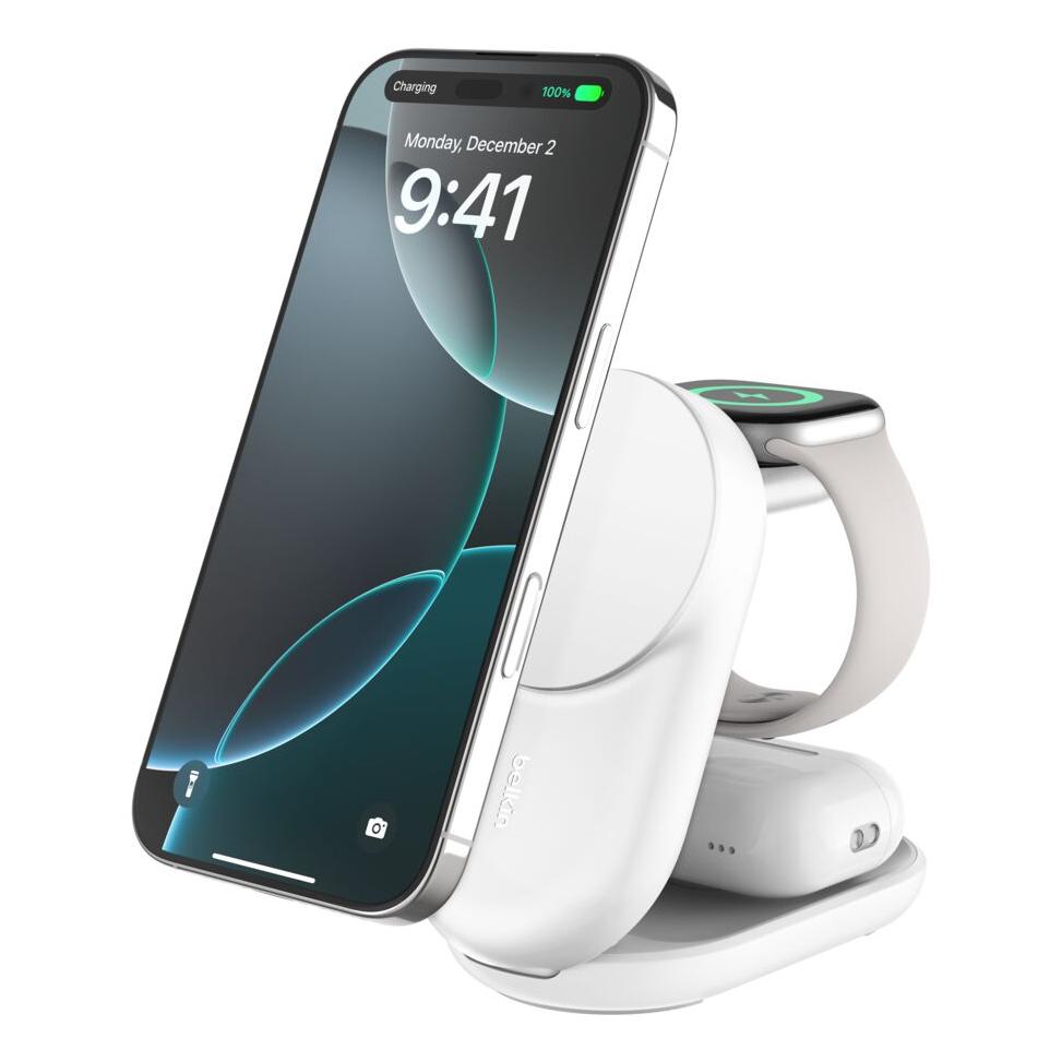 Belkin Qi2 Fitness tracker, Auriculares, Smartphone, Reloj inteligente Blanco USB Cargador inalámbrico Carga rápida Interior