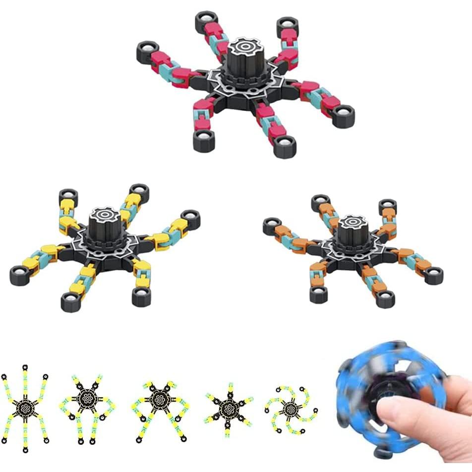 MAGIC SELECT Fidget Spinners Transformables y Fluorescentes. Spinner Robot Giratorio Portátil. Juguete Antiestrés. Regalo para Adultos y Niños. Amarillo y Naranja. Multiforma y Compacto