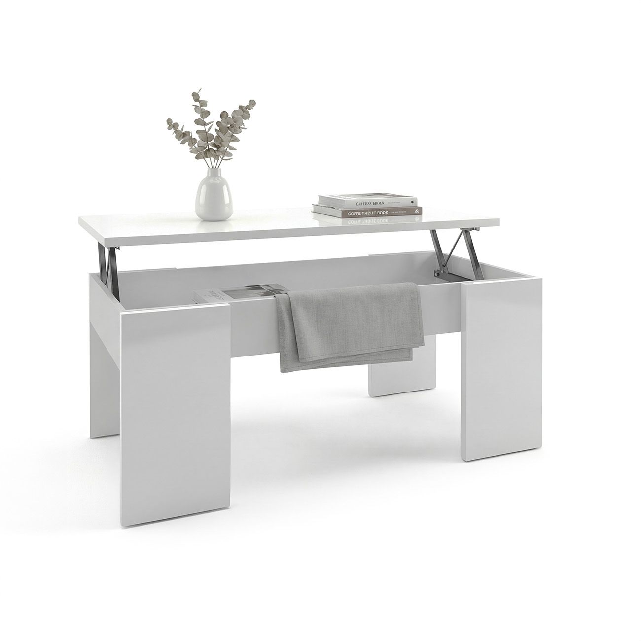 duehome - Vita - Mesa de centro elevable Vita con sistema hidráulico, melamina y metal, 100x50 cm, altura ajustable 45-56 cm para salón o oficina en casa
