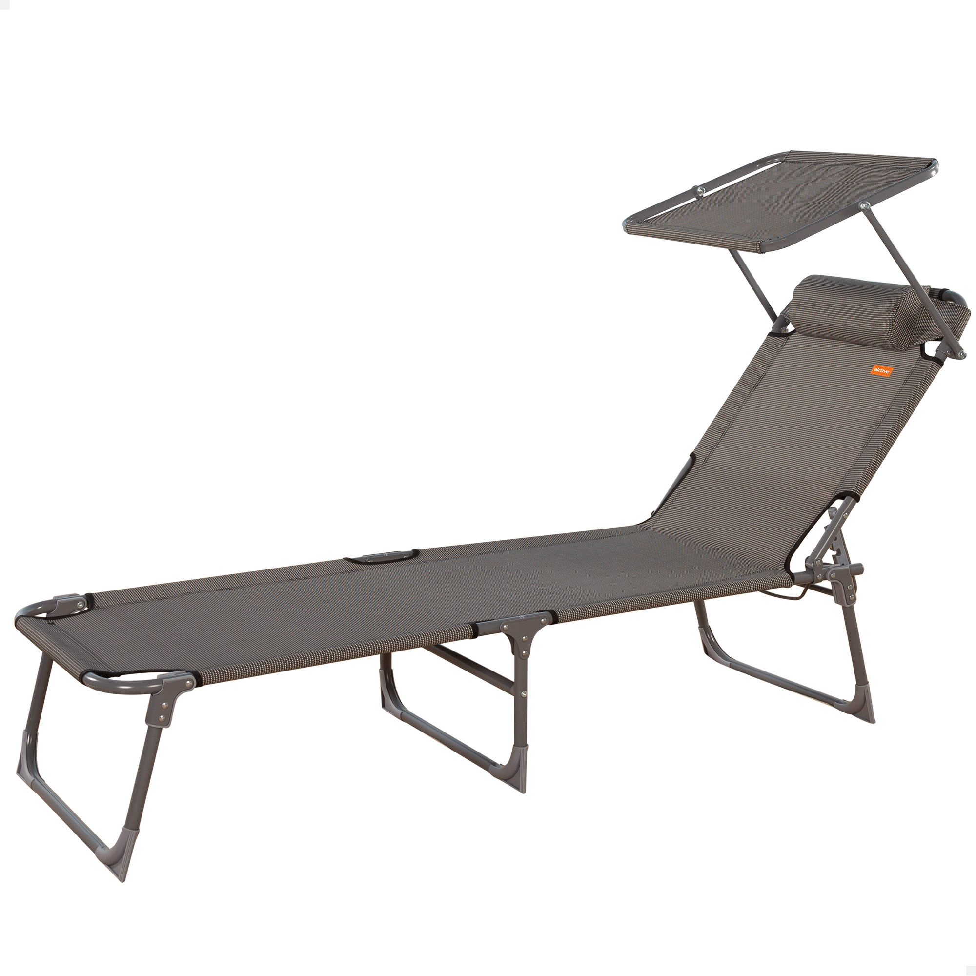 Tumbona plegable con parasol gris Aktive, antivuelco y reclinable, de acero y textileno, medidas 193x53x30cm, Peso máx. 110Kg.