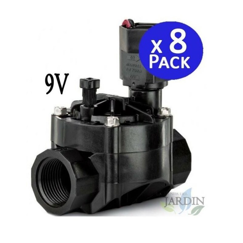 RAIN BIRD Electrovalvula de Riego 1" 100HV Rain Bird | Pack 8 Electroválvula Jardin 9V | Valvula de Riego para Programador a Pilas