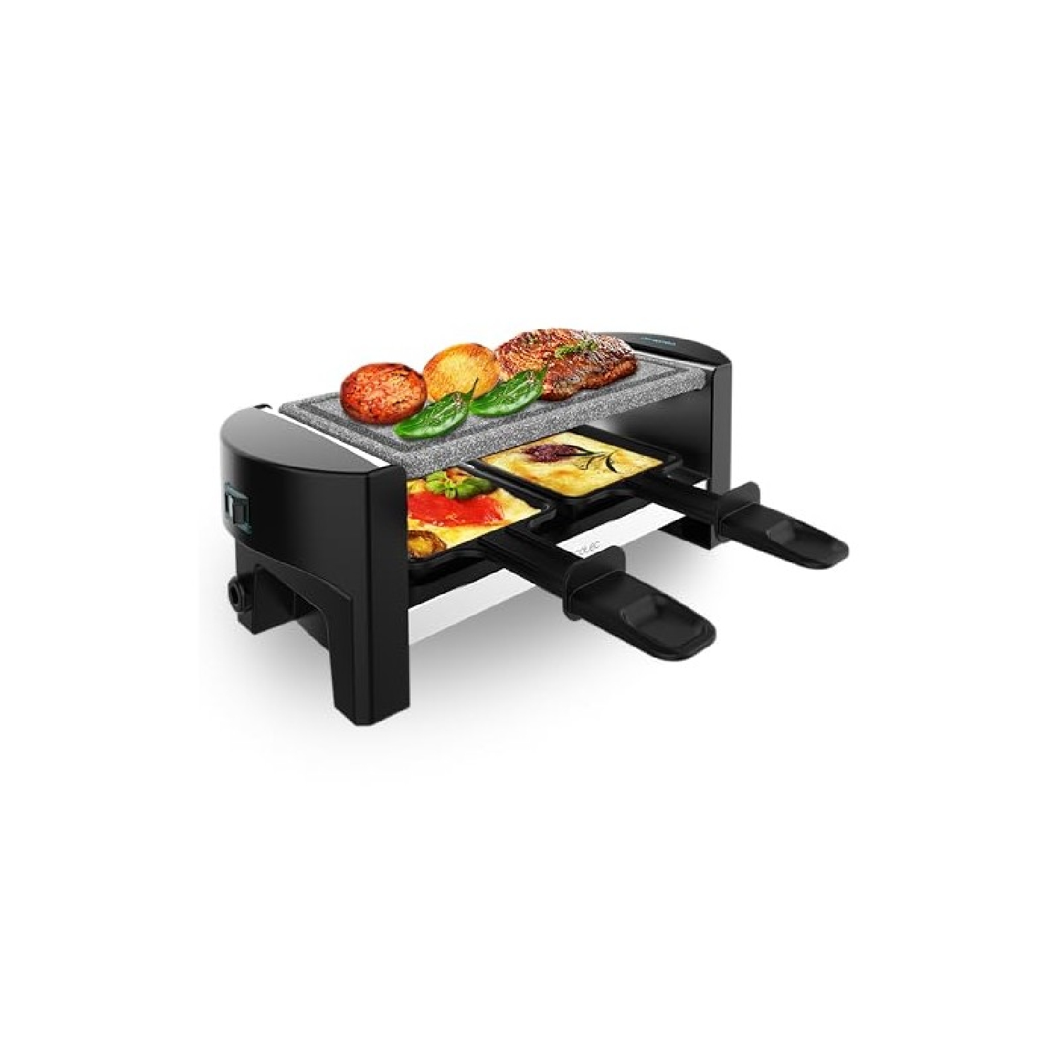 Cecotec Raclette con Grill Eléctrico para 2 Personas Raclette Cheese&Grill 3200 Pocket AllStone. 320W, Acabados Acero Inox