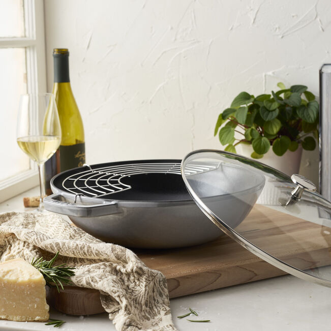 Wok con tapa de cristal 30 cm, Hierro fundido