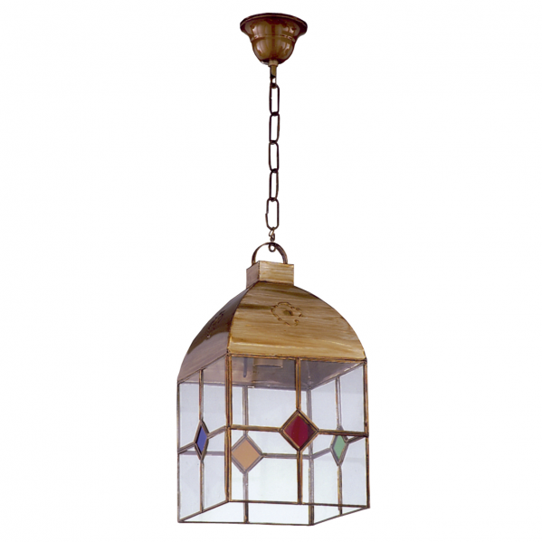 Farol granadino 4 caras grande 1xe27 cuero/colores regx20x20 cm