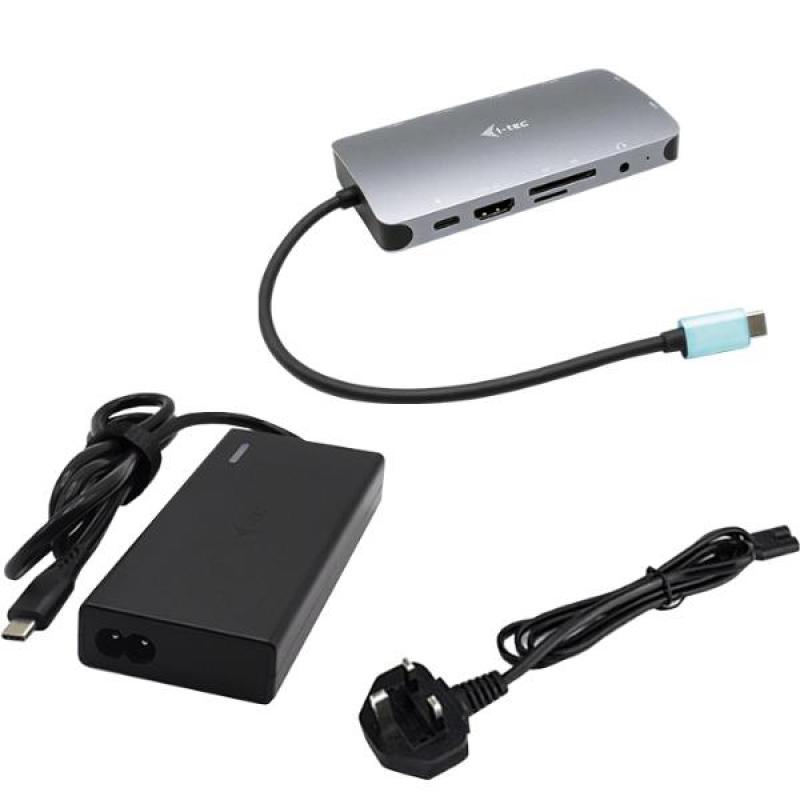 Estación Docking USB-C i-tec Metal Nano HDMI/VGA LAN + Cargador Universal 77W Plateado