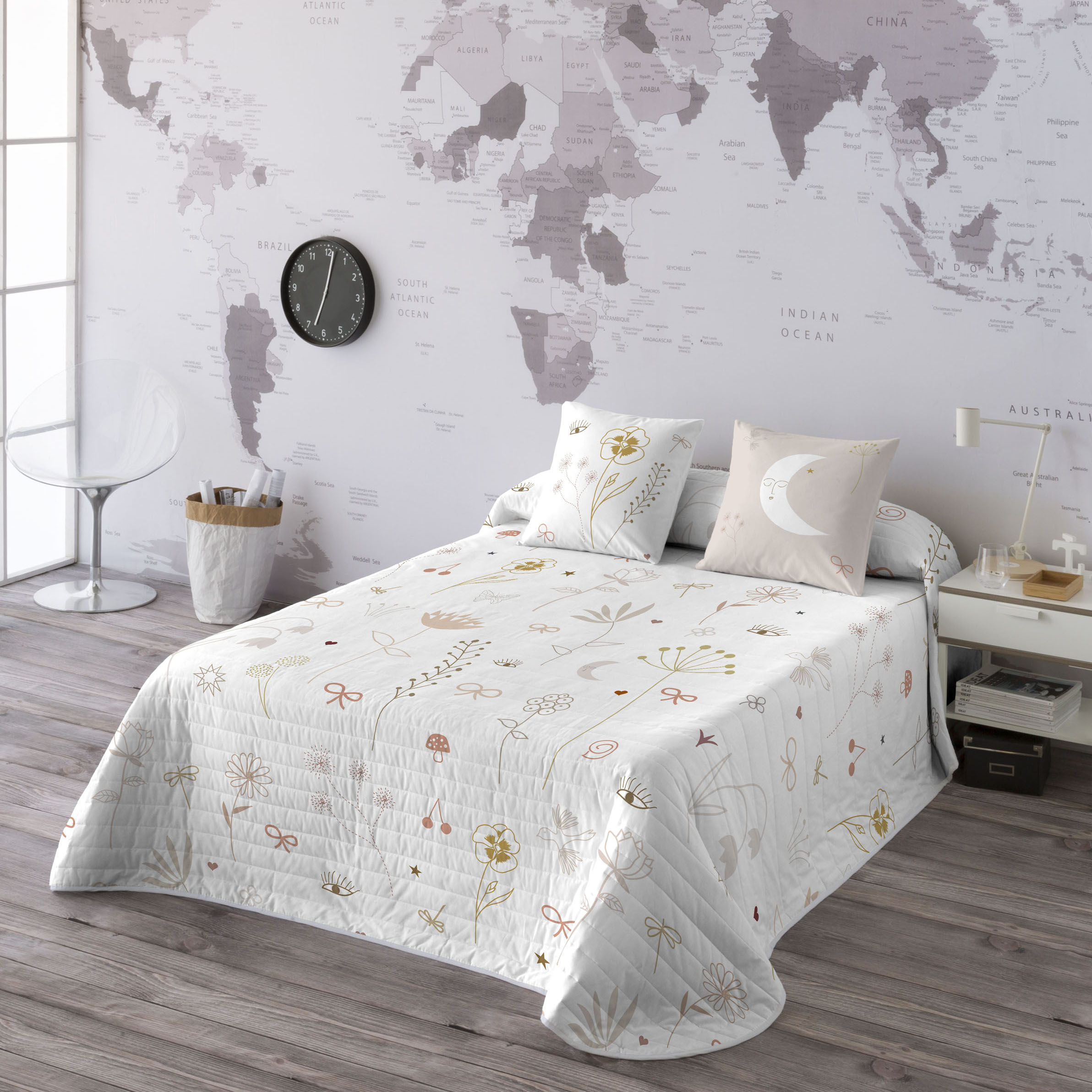 HACIENDO EL INDIO - Colcha Bouti Estampada 100% Algodón - Relleno 70 gramos -  Cubrecama Ligero Acolchado - Ideal para Primavera y Verano - Disponible para Cama 90-105/135-150 cm - Fabricada en España