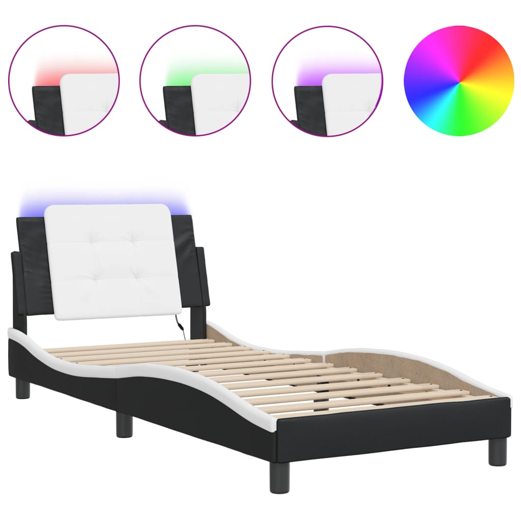vidaXL Estructura de cama con LED sin colchón Zadar negro blanco 90x200 cm
