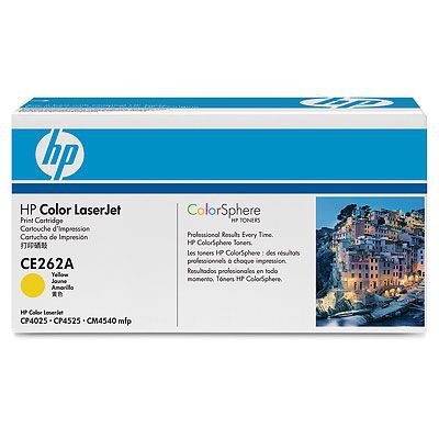 HP - Tóner CE262A amarillo original para impresoras HP Color LaserJet Enterprise CP4525dn, 6.000 páginas, garantía y soporte técnico incluidos