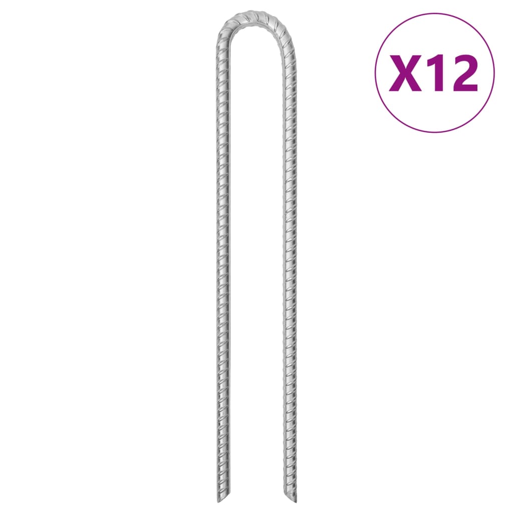 vidaXL Clavijas de tienda forma U (12 unidades) acero galvanizado Dimensiones 300 mm x Ø7 mm, 370 mm x Ø10 mm, 415 mm x Ø12mm