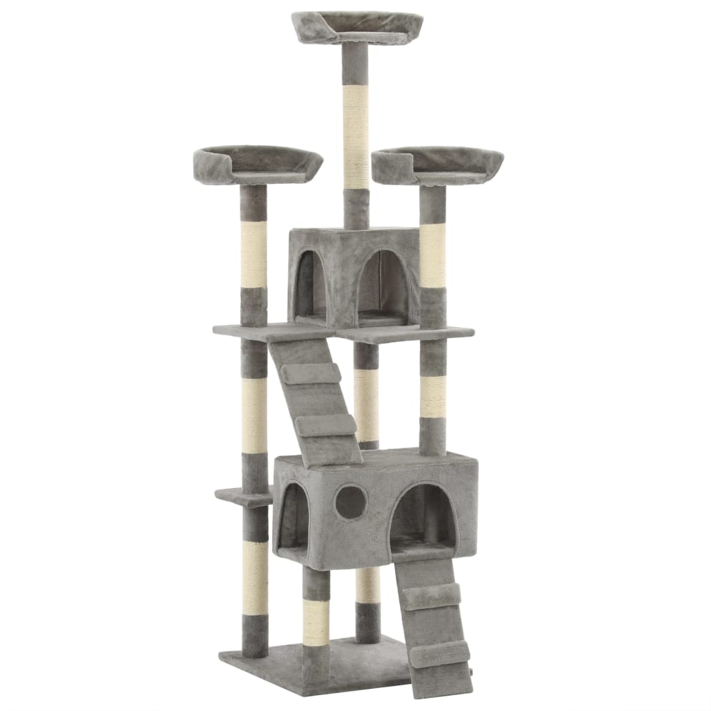 vidaXL Rascador para Gatos con Poste de Sisal 170 cm Árbol Arañar Juguete Color Azul,  Gris,  Beige con huellasde patas y mas