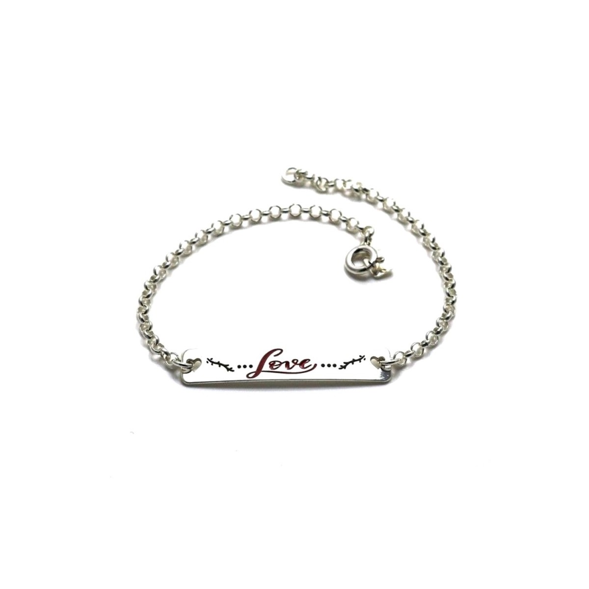 Pulsera Plata Ley 925m 18 cm. cadena rolo chapa LOVE