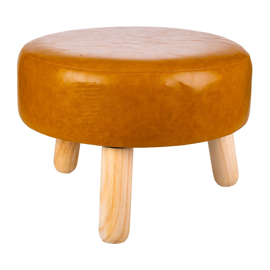 WANDERLUST DECO Taburete de madera y polipiel naranja 40x40x13/29h cm