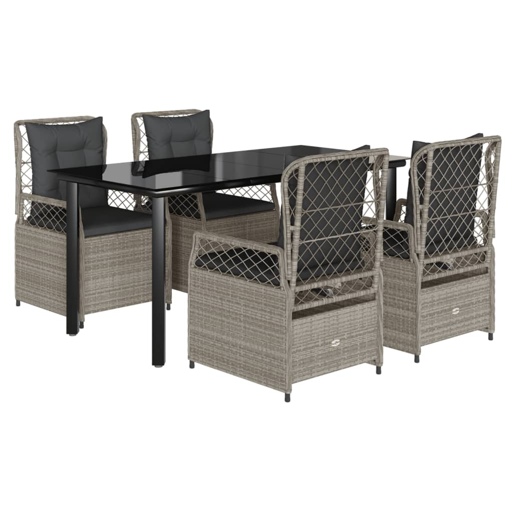 vidaXL Set comedor de jardín 5 pzas cojines ratán sintético gris claro