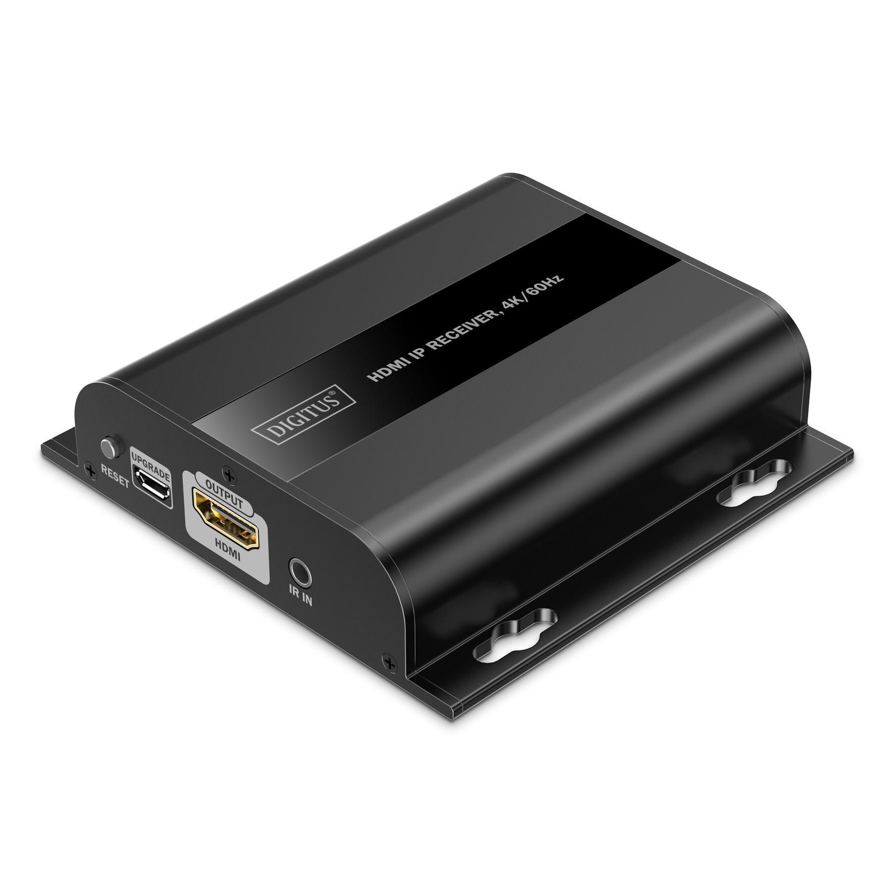 DIGITUS Receptor extensor HDMI IP para DS-55351 – UHD 4k 60 Hz – HDMI 2.0 – hasta 200 m de alcance – unidad receptora – punto a multipunto – CAT 6 – negro