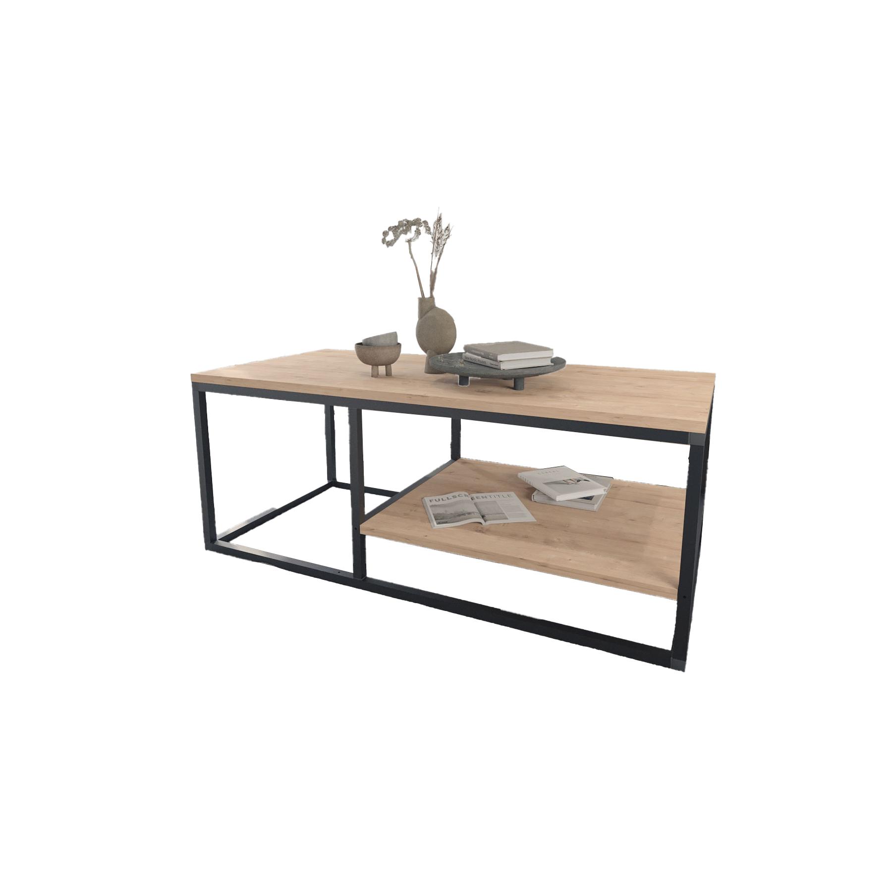 Buyqualia Mesa de Centro Rectangular de Estilo Industrial con revistero en melamina y Acero Color safir - Negro (Alto 42 / Ancho 105 / Fondo 50)