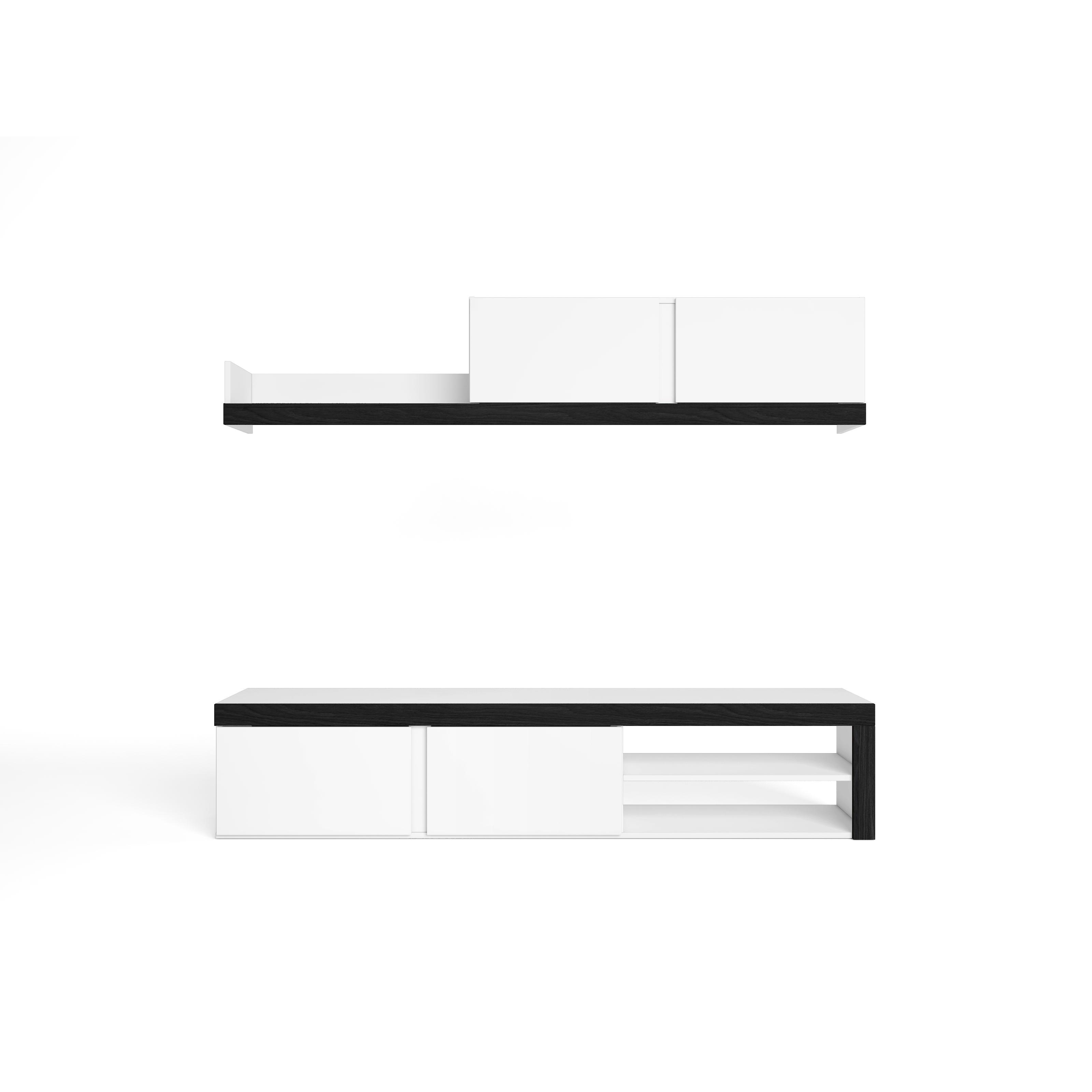 Skraut Home - Mueble de Salón IDEM  -  Para Comedor y  Salón - Conjunto de Muebles - Almacenaje adicional -  Estilo Moderno - Color Blanco/Negro o Roble/Negro 180x40x200cm - Con o sin patas